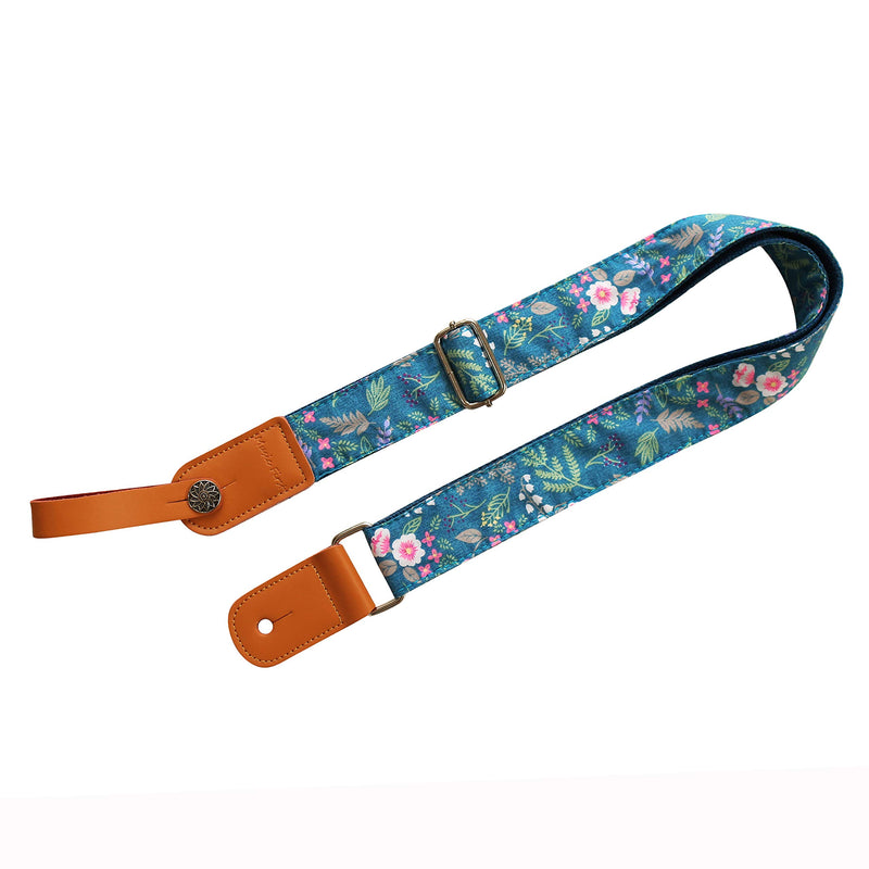 [AUSTRALIA] - MUSIC FIRST Original Design Vintage “Dawn Fog Garden” Soft Cotton & Genuine Leather Ukulele Strap Ukulele Shoulder Strap With a MUSIC FIRST Genuine Leather Strap Locker 