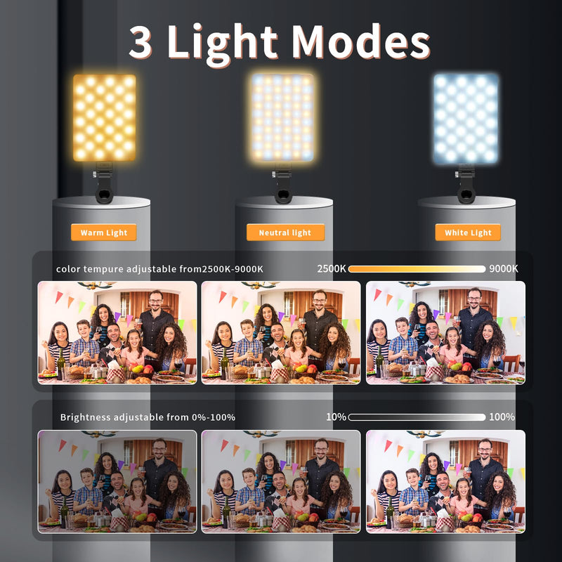 Youlisn Selfie Light with LCD Display for Phone, 60 LED Phone Light with Rechargeable Clip and Adjusted 3 Light Modes, 2000mAh Video Light for Phone iPad, Laptop, Makeup, TikTok, Selfie, Vlog Black