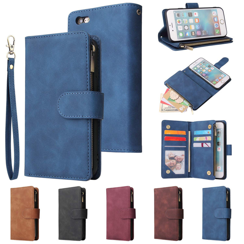 UEEBAI Wallet Case for iPhone 6 6S, Premium Vintage PU Leather Magnetic Closure Handbag Zipper Pocket Case Kickstand Card Holder Slots with Wrist Strap TPU Shockproof Flip Cover - Black