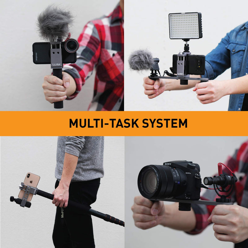 Cinema Mount MK III, Smartphone Camera Video Stabilizer System, Cold Shoe Mount, Tripod Thread Mount, Fit Arca Swiss, Solid Aluminum Grip, Compatible with iPhone 11 12 Pro Max, Sumsung, Live Streaming L: Phone Clip + Metal Grip + Mount Frame