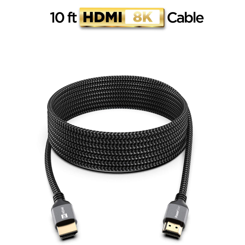 PowerBear 8K HDMI Cable 10 ft | High Speed, Braided Nylon & Gold Connectors, 8K @ 60Hz, 4K @ 120 HZ, 2K, 1080P & ARC Compatible | for Laptop, Monitor, PS5, PS4, Xbox One, Fire TV, Apple TV & More 10 Feet 1