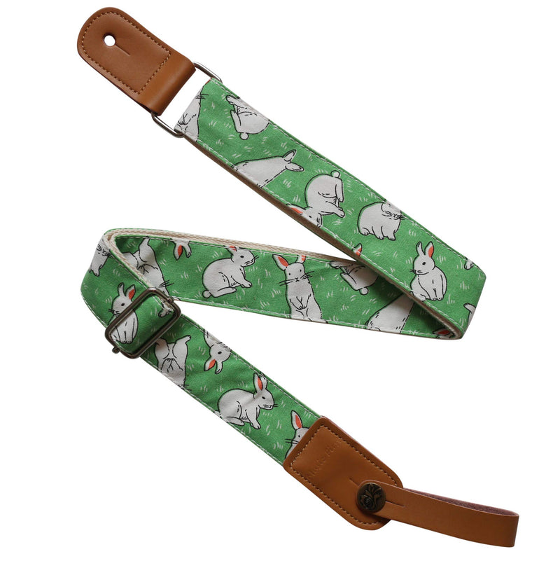 MUSIC FIRST Original Design Cute Cartoon “Little Bunny” Soft Cotton & Genuine Leather Ukulele Strap Ukulele Shoulder Strap With a MUSIC FIRST Genuine Leather Strap Locker