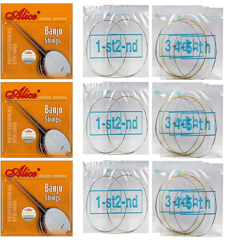 3 Pack Full Set Stainless Steel Coated Copper Alloy Wound 5-String Loop End Banjo Strings DBGCG (.009 .011 .013 .020 .009)