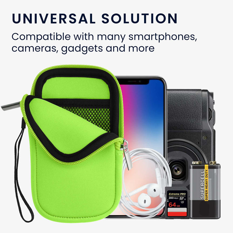 kwmobile Neoprene Phone Pouch Size XL - 6.7/6.8" - Universal Cell Sleeve Mobile Bag with Zipper, Wrist Strap - Neon Green XL - 6,7/6,8"