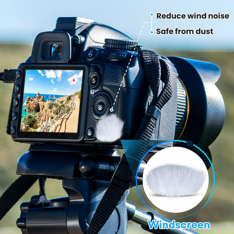 YOUSHARES Camera Wind Muff, Mic Windscreen Compatible with Camera DSLR, G7X2 Built-in Microphone with 16 Stickies and 8 Fur Covers(White)