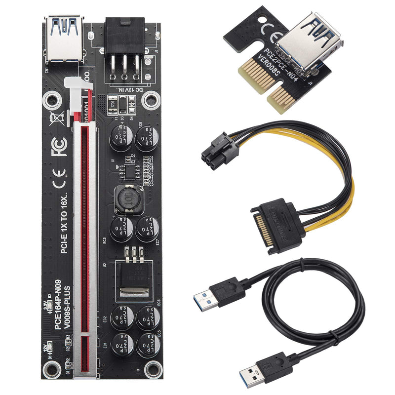 [AUSTRALIA] - BEYIMEI PCI-E 1X to 16X Riser Card, with 0.6 m USB 3.0 Extension Cable & 6PIN SATA Power Cable - GPU Extender Riser Card - for Bitcoin Ethereum Mining ETH (VER009S,6 Pack) PCI-E 1X to 16X Riser Card(VER009S-PLUS) 