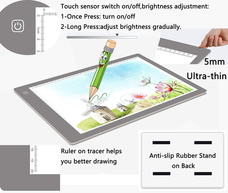 A4 Ultra-Thin Portable LED tracing Light Box Dimmable Brightness LED Art Tracing Pad for Artist Drawing Sketching Animation Stencilling and 5d Diamond Painting (Grey, A4) Grey