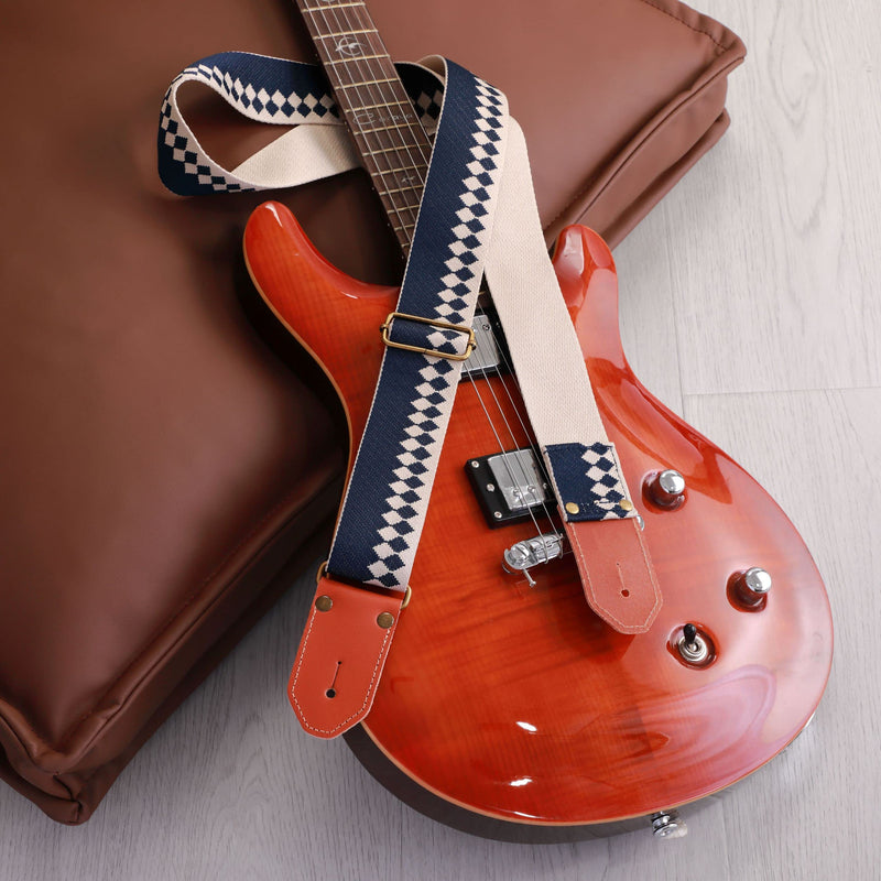 [AUSTRALIA] - Nefelibata Cool Woven Guitar Strap - Cotton Guitar Straps with Thicked First Layer Vegetable Tanned Cowhide Leather Ends for Acoustic, Bass, Electric, Best Gift for Your Love Guitarists (Diamond Blue) Diamond Blue 