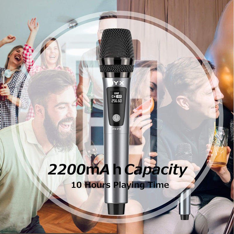 JYX Wireless Microphone,Bluetooth Dynamic Microphone with Receiver and Anti-Slip Ring, 80ft Transmission Distance Silver