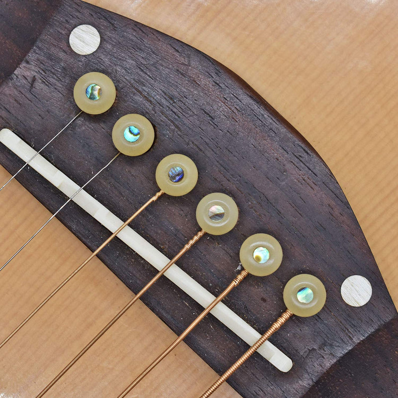 Vencetmat Unbleached Acoustic Guitar Bridge Pins,Made of Real Bones,Inlaid Abalone Dot, Bridge Pin Puller was Included 6 Pcs