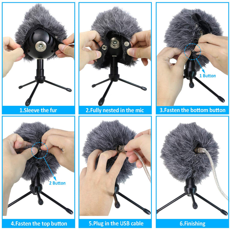 [AUSTRALIA] - Blue Snowball Furry Windscreen Cover Muff - Professional Snowball ICE Mic Foam Wind Cover Windshield Pop Filter for Recordings, Broadcasting, Singing by Sunmon （Black） Fur black 