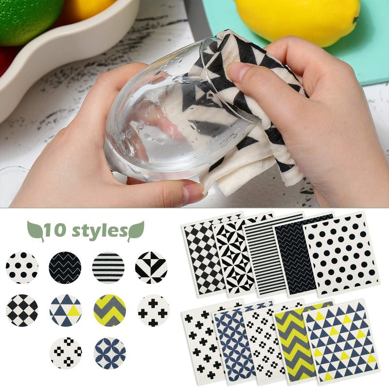 20 Pieces Swedish Kitchen Towels Reusable Sponge Cleaning Cloths Absorbent Dish Cloth Washable Sponge Dishcloths for Kitchen Cleaning