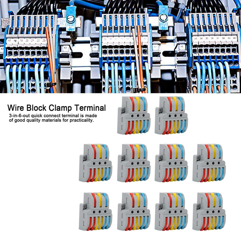 10Pcs Electrical Connectors, Lever Nut, Wire Block Clamp Terminal 3in6out Color Quick Wiring Electrical Connectors LT633