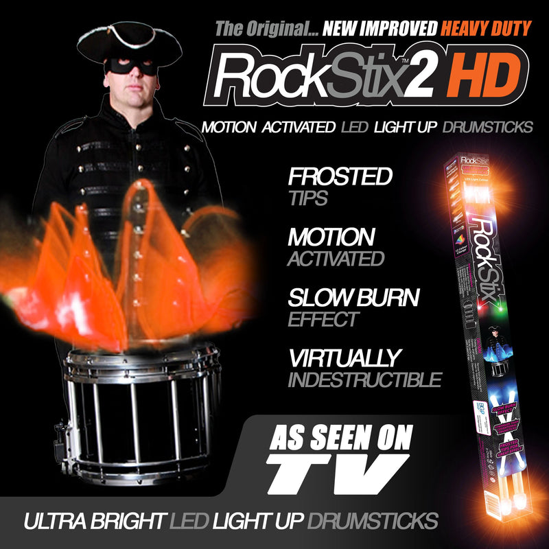 ROCKSTIX 2 HD ORANGE, BRIGHT LED LIGHT UP DRUMSTICKS, with fade effect, Set your gig on fire! (ORANGE ROCKSTIX) ORANGE ROCKSTIX