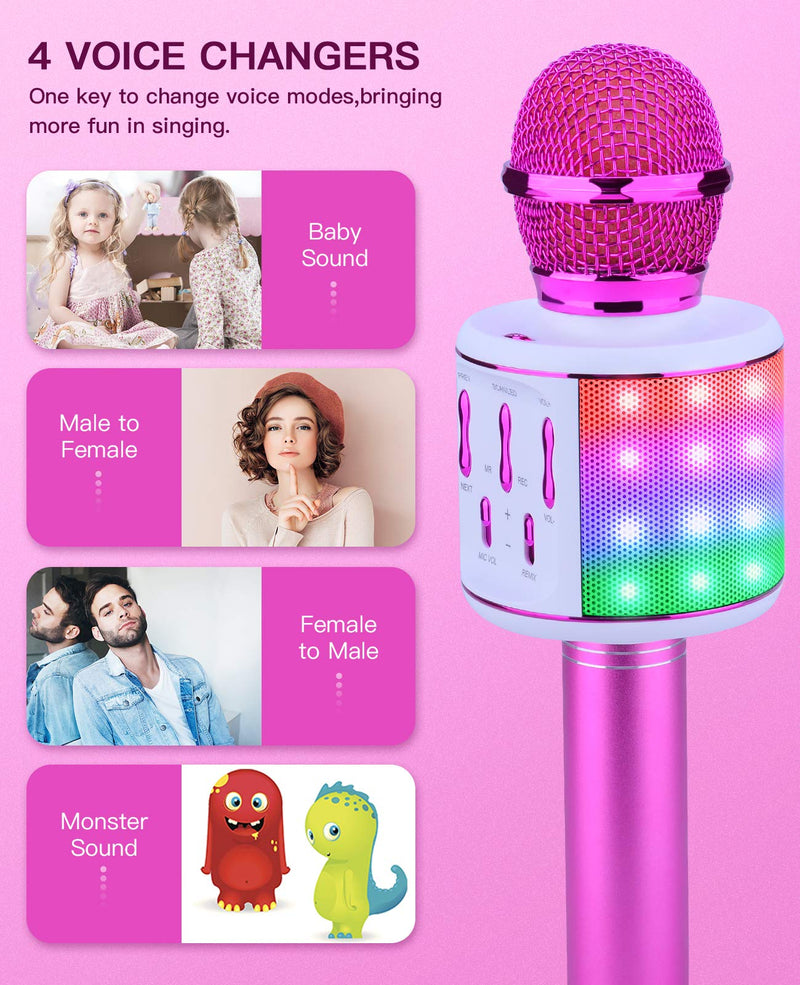 BlueFire Bluetooth Karaoke Wireless Microphone with LED Lights, Portable Microphone for Kids, Gifts Toys for Kids, Girls, Boys and Adults (Purple)