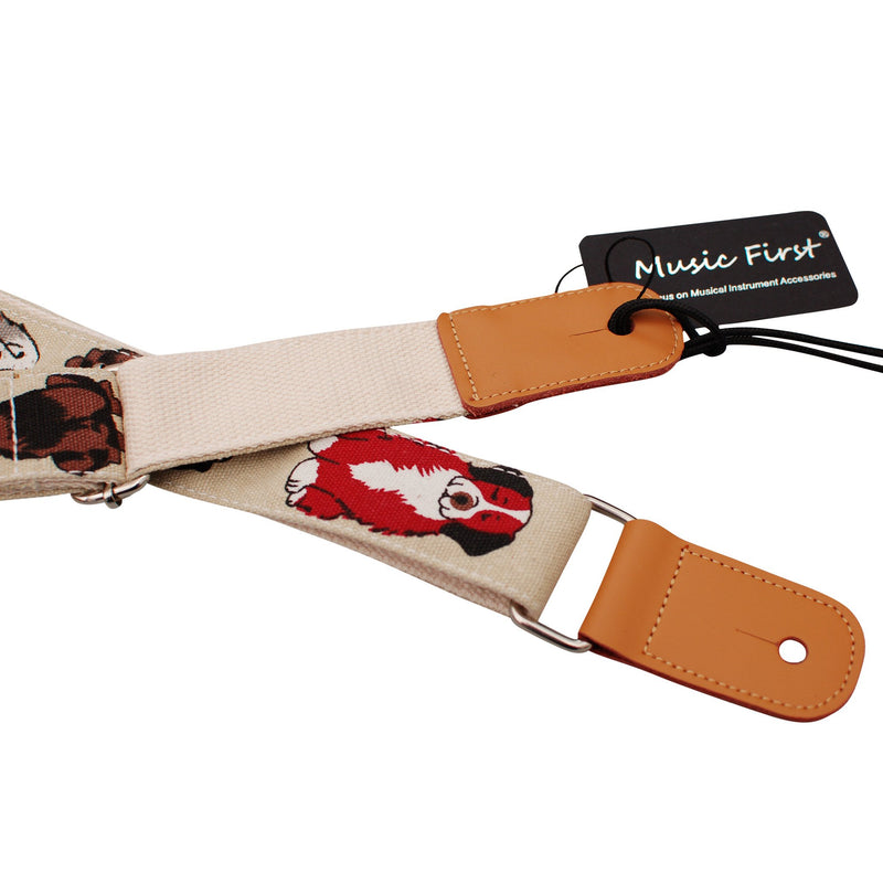 MUSIC FIRST Original Design “MR Dog” Soft Cotton & Genuine Leather Ukulele Strap Ukulele Shoulder Strap