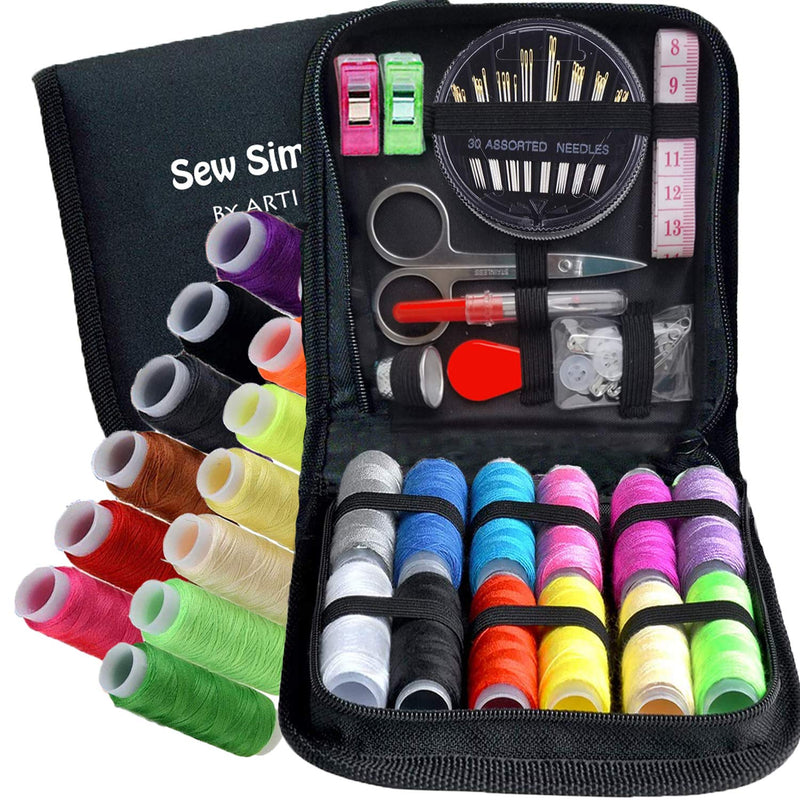 ARTIKA Mini Sewing KIT, Premium Sewing Supplies, Large Sewing Threads, Travel, Kids, Beginners and Home (Basic Black) Basic black