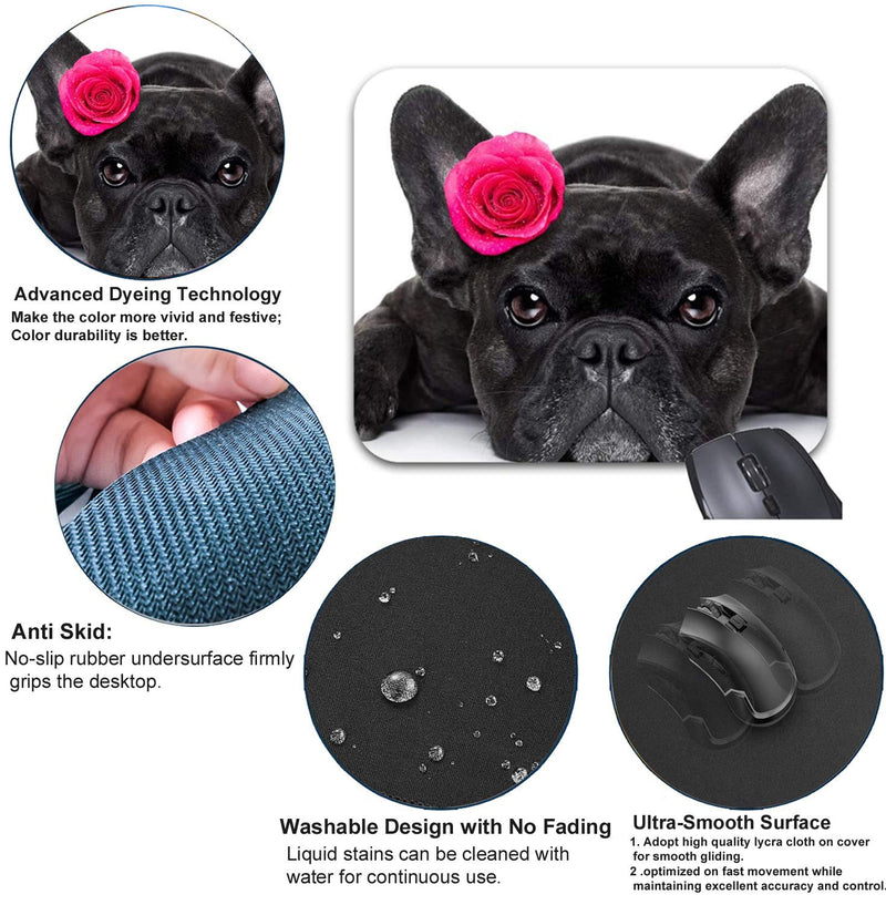 Dogs Roses French Bulldog Mouse Pads Stylish Office Accessories(9 x 7.5inch) 9 X 7.5"