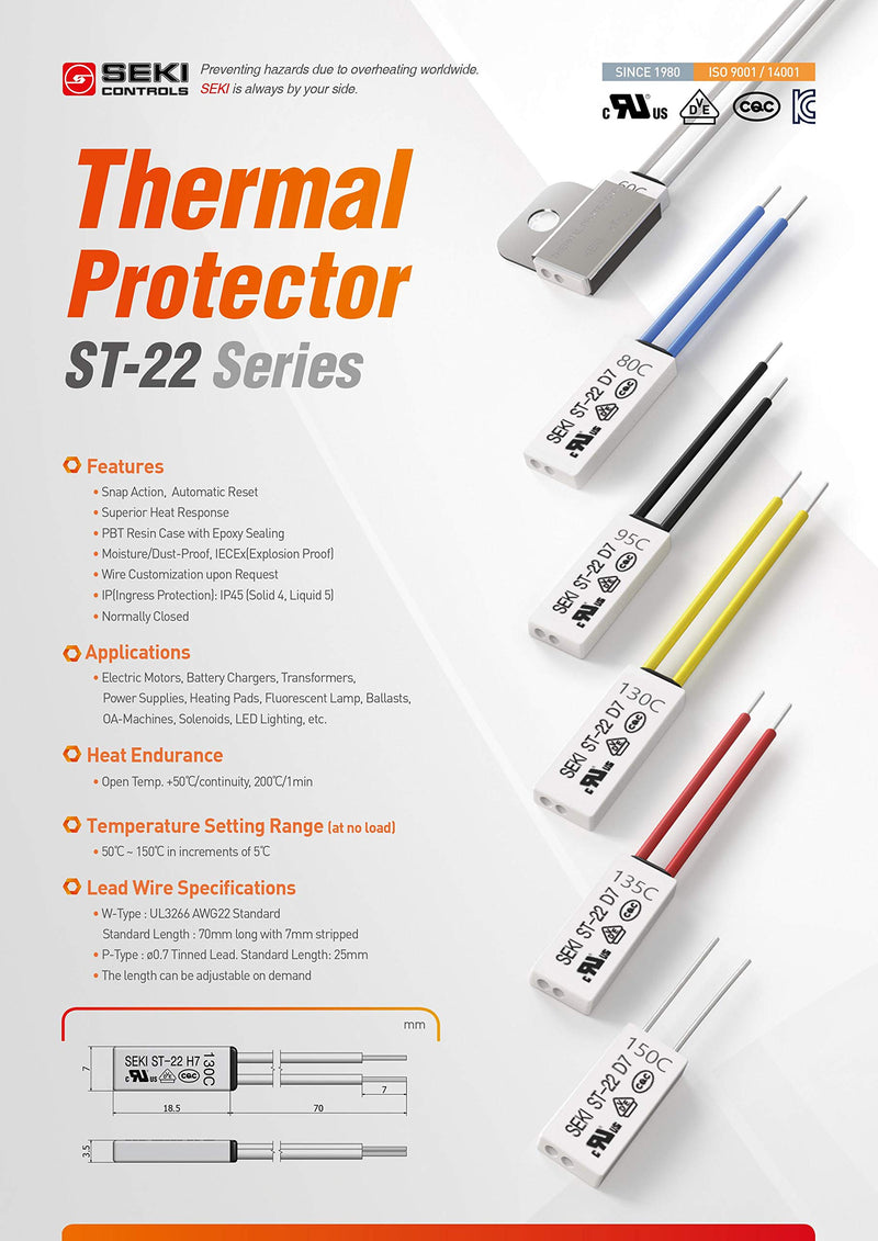 SEKI ST-22 5PCS Korea Temperature Sensor Thermal BIMETALLIC Switch Thermostat Thermal Protector Motor Protector Cut-Out (60℃) 60℃