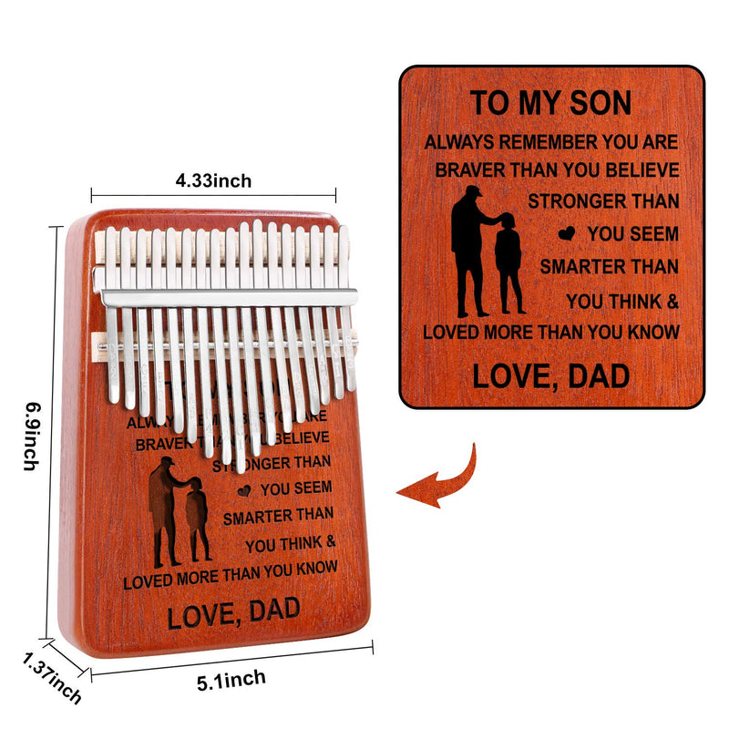 Engraved Kalimba 17 Keys Thumb Piano, Personalized Portable Mbira Musical Finger Piano For Son Graduation Birthday Christmas Gifts (For Son From Dad) For Son From Dad