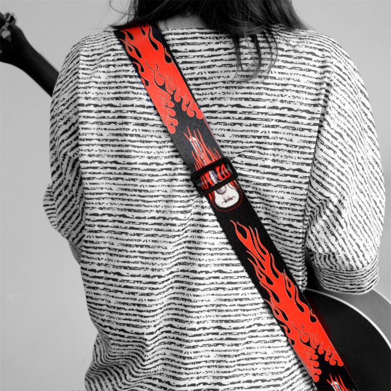 Guitar Strap Flame Pattern Adjustable Polyester Shoulder Strap for Bass, Electric & Acoustic Guitars (Flame Guitar) Flame Guitar