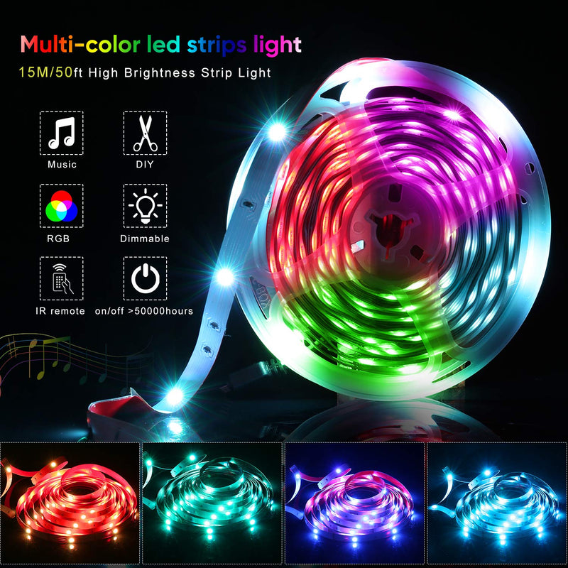 [AUSTRALIA] - LED Strip Lights 50FT, Music Sync RGB Color Changing Led Strip Lights 5050 LED Lights, with 44 Keys IR Remote and 12V Power Supply, LED Rope/Tape Lights for Bed Room/TV/Kitchen/Party, Non-Waterproof 