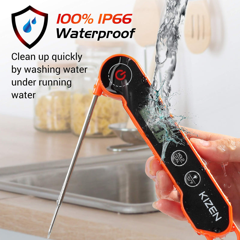 Kizen Digital Meat Thermometers for Cooking - Waterproof Instant Read Food Thermometer for Meat, Deep Frying, Baking, Outdoor Cooking, Grilling, & BBQ (Orange/Black)