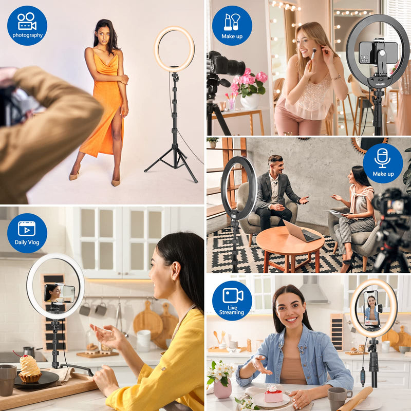 Aureday 12'' Selfie Ring Light with 62'' Tripod Stand and Phone Holder, LED Lighting with Phone Stand for Video Recording, Compatible with Cell Phones and Cameras