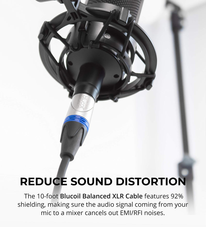 [AUSTRALIA] - Blucoil Audio 2-Pack of 10-FT Balanced XLR Cables - Premium Series 3-Pin Cable for Microphones, Speakers, and Pro Devices (Male-to-Female) 10-ft (2-pack) 