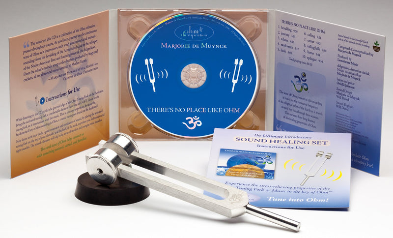 Ohm Therapeutics INTRODUCTION TO SOUND HEALING SET features Ohm Tuning Fork, Activator, Instructions for use, plus harmonizing Music in key of Ohm, perfect for self-care and professional use Intro to Sound Healing Set