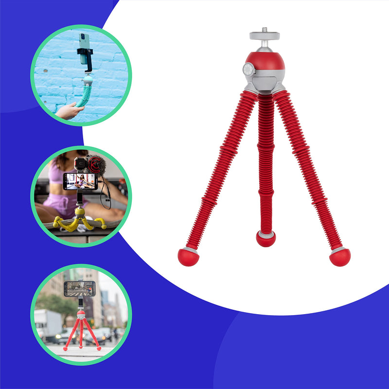 JOBY PodZilla Medium Kit, Tripod for Smartphones and Compact Mirrorless Cameras, Flexible Tripod with Ball Head Included and GripTight 360 Phone Mount, Devices up to 1 Kg, Red Medium Kit Red