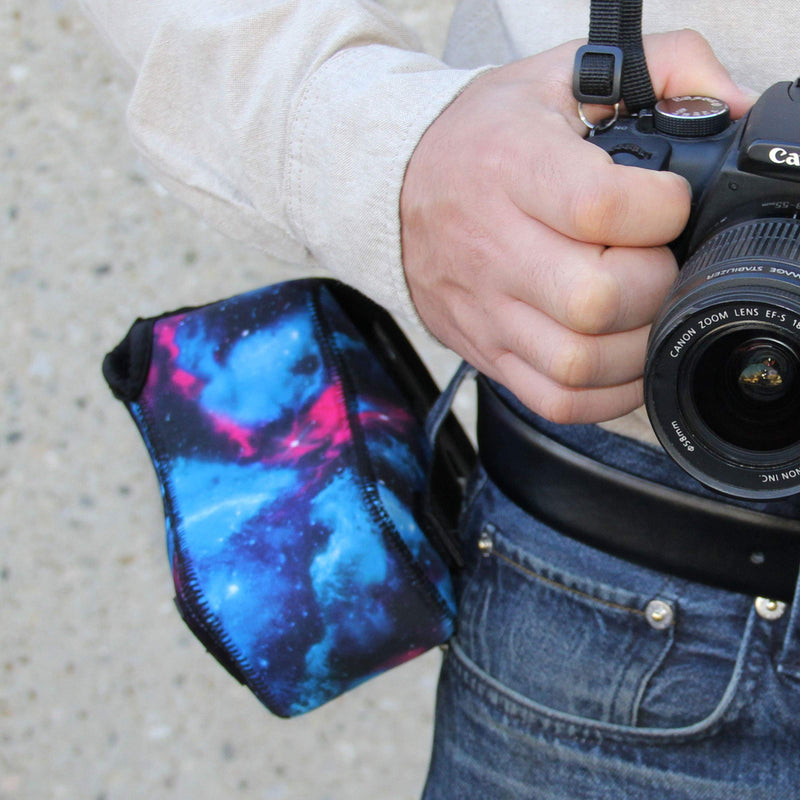 USA GEAR DSLR Camera Sleeve Case (Galaxy) with Neoprene Protection, Holster Belt Loop and Accessory Storage - Compatible with Nikon D3100, Canon EOS Rebel SL2, Pentax K-70 and Many More Galaxy