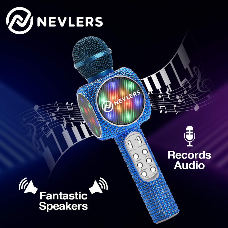 [AUSTRALIA] - NEVLERS Karaoke Microphone with Wireless Bluetooth Speaker, Voice Changer and Colorful LED Lights, Easy to Use Portable Karaoke Machine for Kids and Adults - Blue Bling 