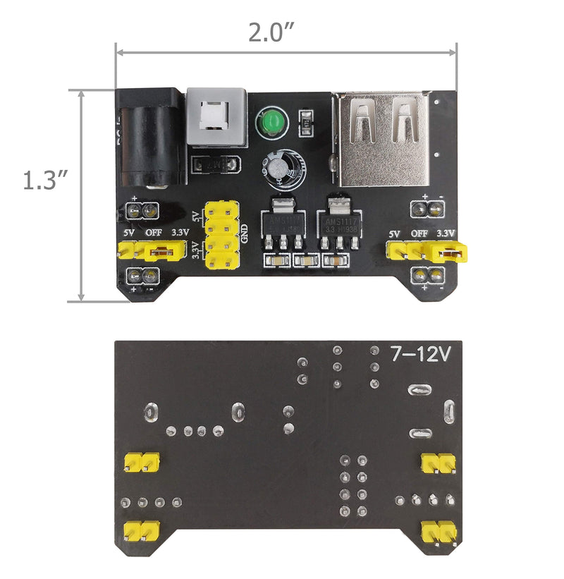 Excelity 3pcs 3.3V/5V Power Supply Module for MB102 Breadboard Kit with USB to 5.5 * 2.1mm Cord