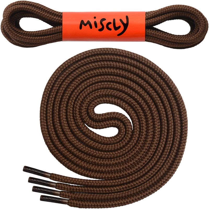 Miscly Round Boot Laces [1 Pair] Heavy Duty and Durable Shoelaces for Boots, Work Boots & Hiking Shoes 45" Brown