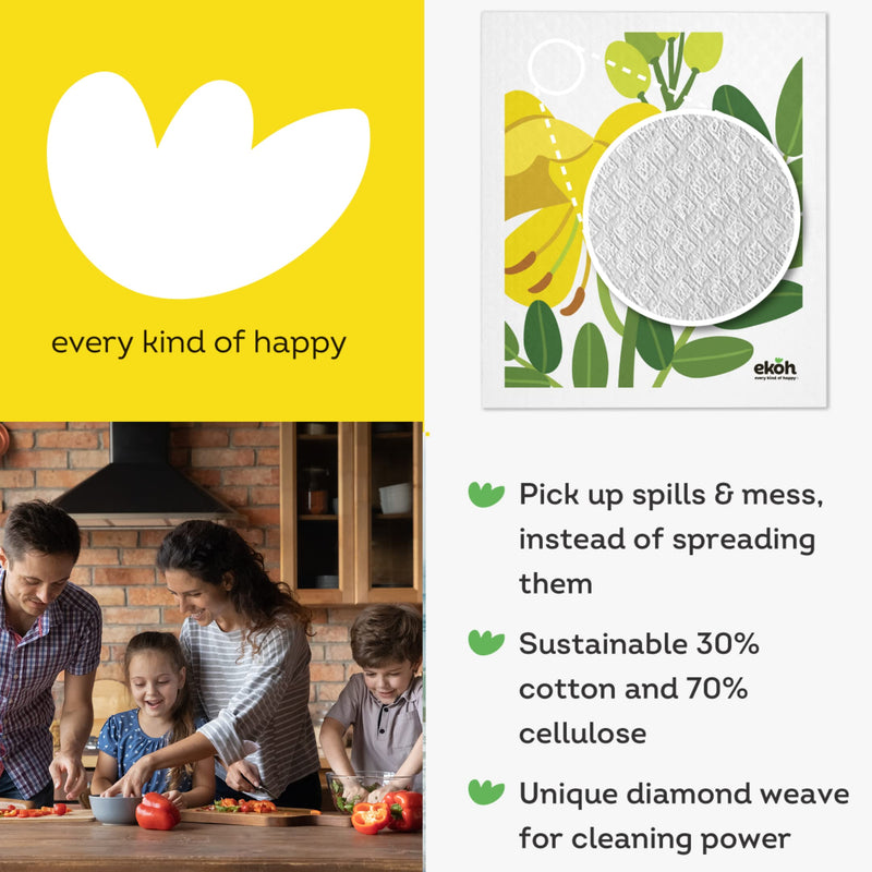 EKOH Swedish Dishcloths for Kitchen - 12 Pack Reusable Paper Towel Cloths - Eco Sponge Cloths - Superabsorbent Cellulose Sponge Dish Cloths - Biodegradable Wipes - Swedish Cleaning Cloth - Dish Rags