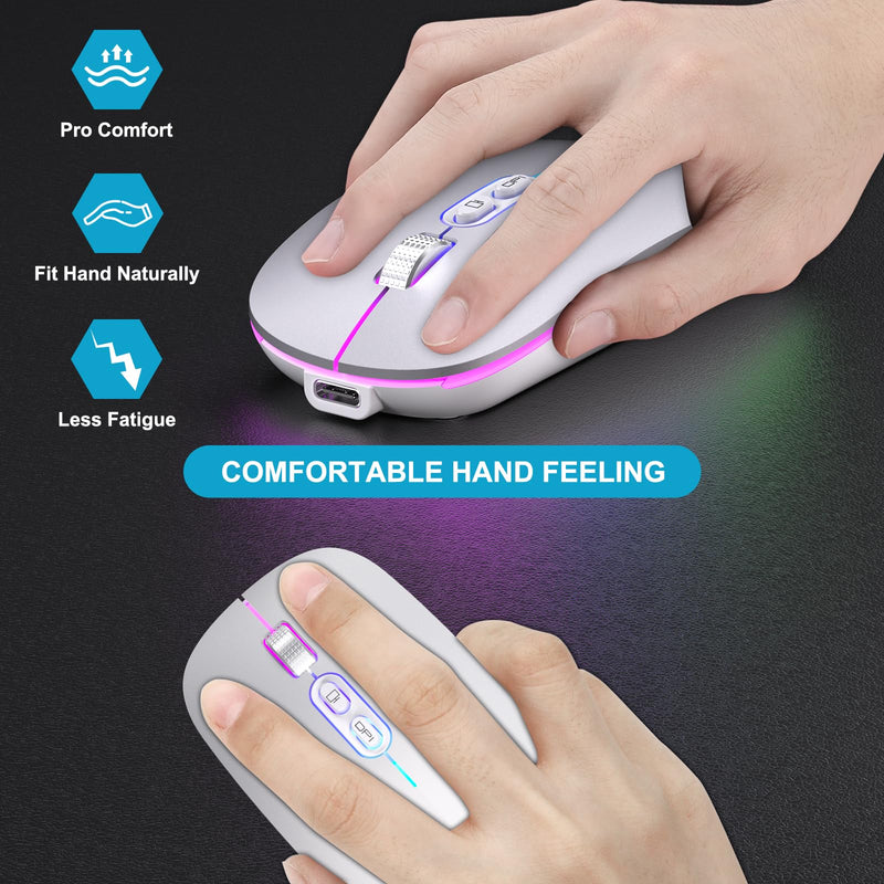 【Upgrade】 LED Wireless Mouse, Slim Silent Mouse 2.4G Portable Mobile Optical Office Mouse with USB & Type-c Receiver, 3 Adjustable DPI Levels for Notebook, PC, Laptop, Computer, MacBook (MattSilver) MattSilver
