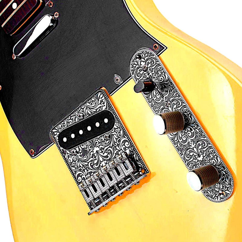 WANBY Professional 6 String Saddle Bridge Plate Beautiful Decorative Pattern for Tele Electric Guitar (Sliver) Sliver