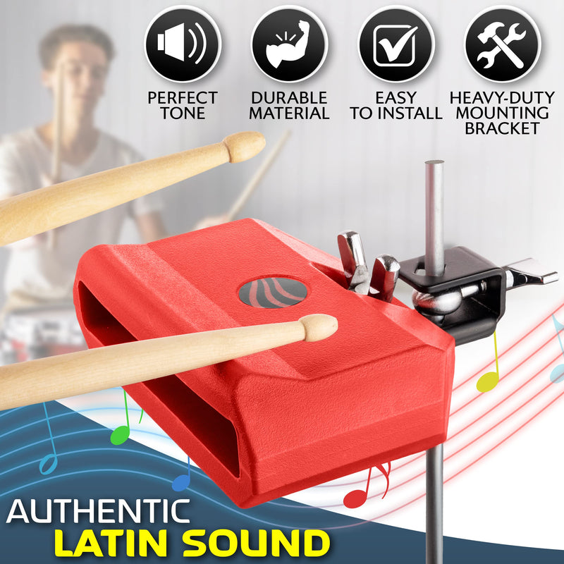 Idsworld Jam Drum Block Latin Percussion Red Plastic Musical Instrument Adjustable Mount Bracket with A5 Maple Drum Sticks Set