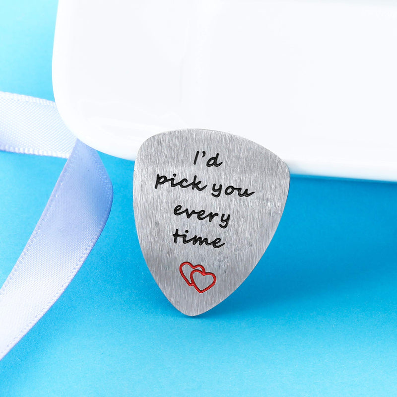 Husband Boyfriend Gifts Guitar Picks Gifts for Musician Husband Boyfriend Dad, Valentine's Day Gift for Him, Wedding Anniversary Gift for Men (I'd Pick You Every Time) I'd Pick You Every Time