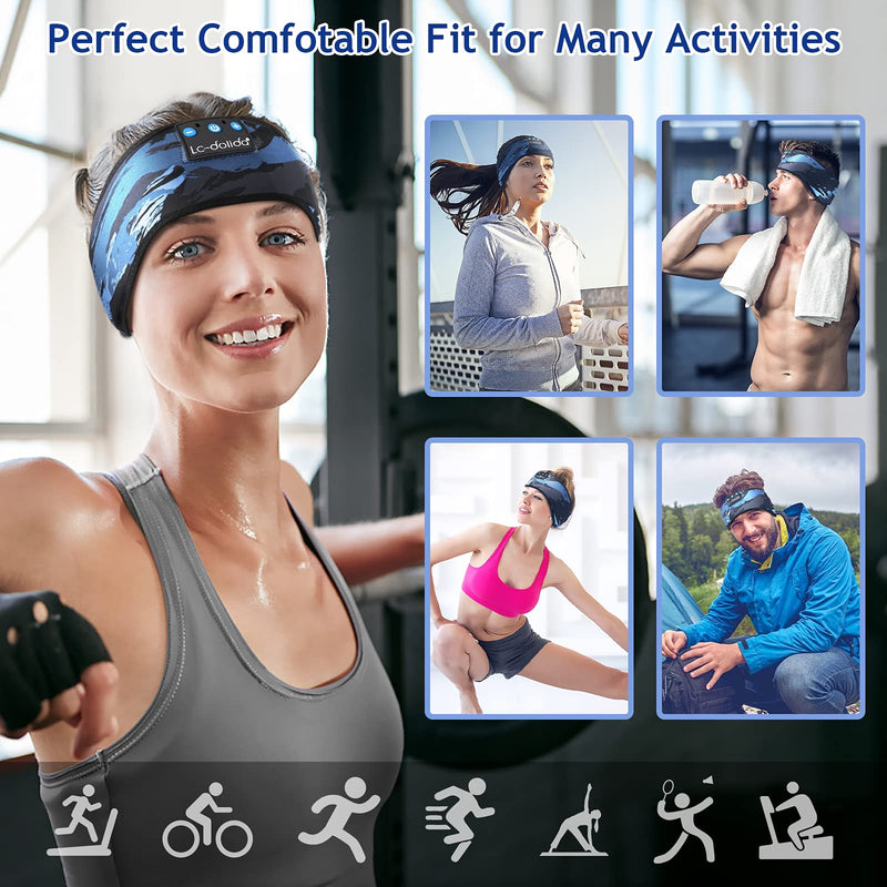 LC-dolida Sleep Headphones Bluetooth Headband, Wireless Sport Sleeping Headphones Mask with Thin HD Stereo Speakers for Side Sleepers, Running, Insomnia, Travel,Cool Gadgets for Women Man Fashion Blue- All-Match Color