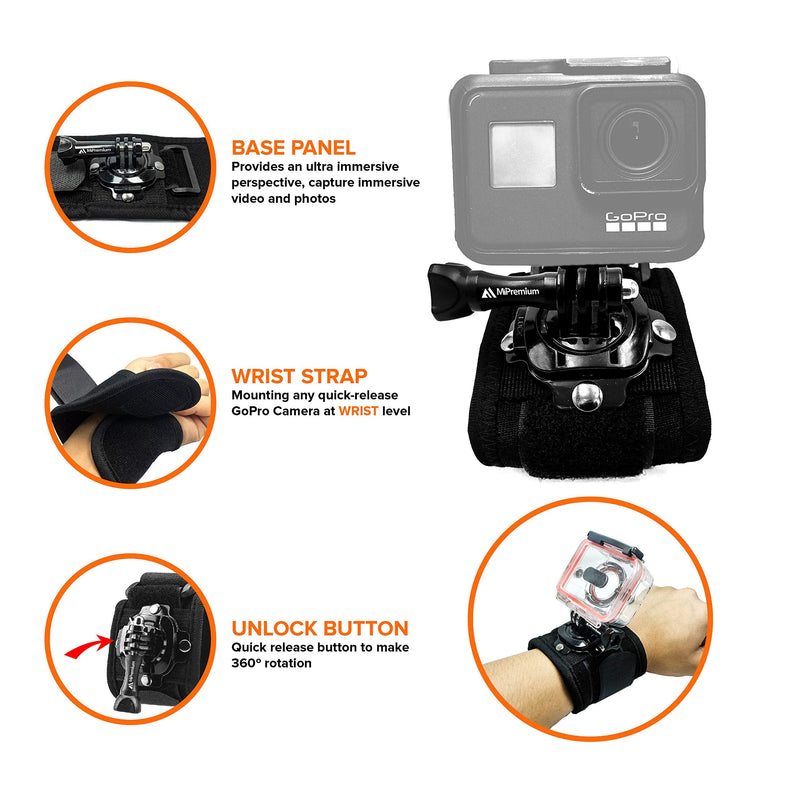 MiPremium Wrist Strap Mount for GoPro Session Black Silver Hero 10 9 8 7 6 5 4 3 3+ 2 XIAOYI 4K SJCAM Yi for Akaso Adjustable Cycling Arm Band Holder for Action Camera & Outdoor Sports Accessories
