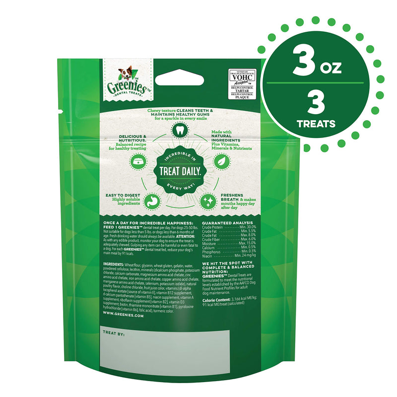 Greenies Original Regular Natural Dental Dog Treats (25-50lb. Dogs) 3 Treats