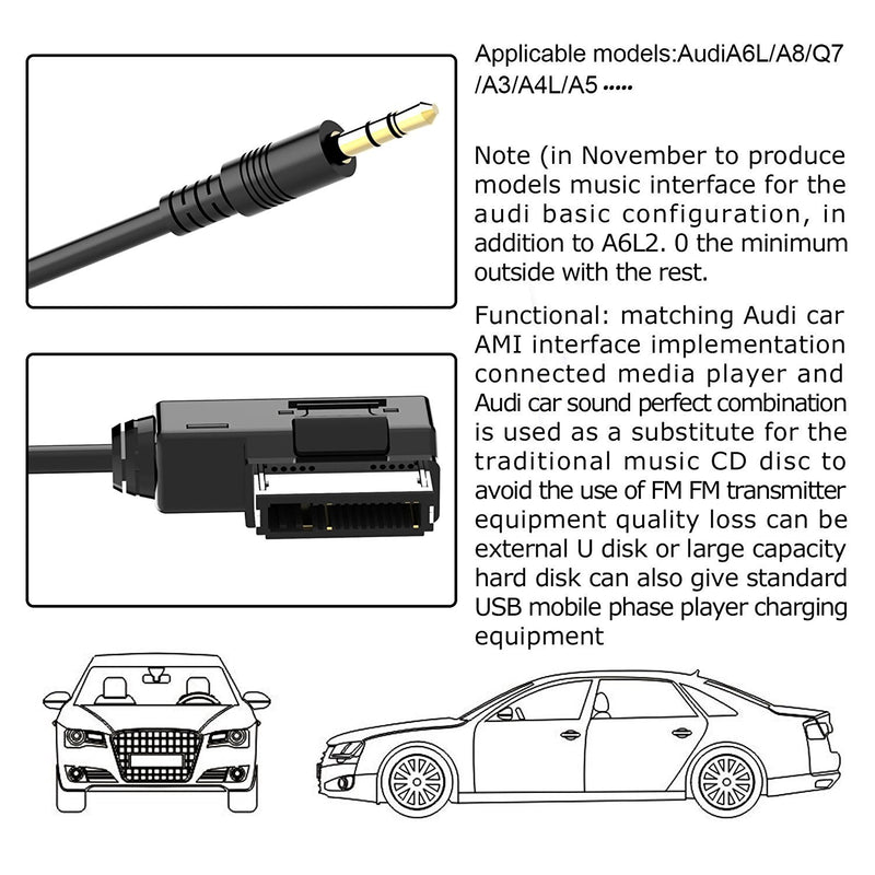 CHELINK Music Interface AMI MMI AUX 3.5mm Jack Aux-in MP3 Adapter Cable for Audi A3/A4/A5/A6/A8/Q5/Q7/R8/TT,vw J-etta GTI GLI J-etta P-assat Cc Ti-guan T-ouareg EOS Golf Mk 6, etc. (Audi 2 M) AUDI 2 M