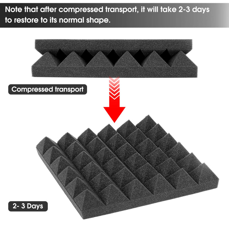 Little-Lucky Acoustic Foam Panels,SoundProof Padding Foam Panels,2" X 12" X 12" Studio Foam Pyramid Tiles Sound Absorbing Dampening Foam Treatment Wall Panels -12Pack (12Pack, Black) 12Pack