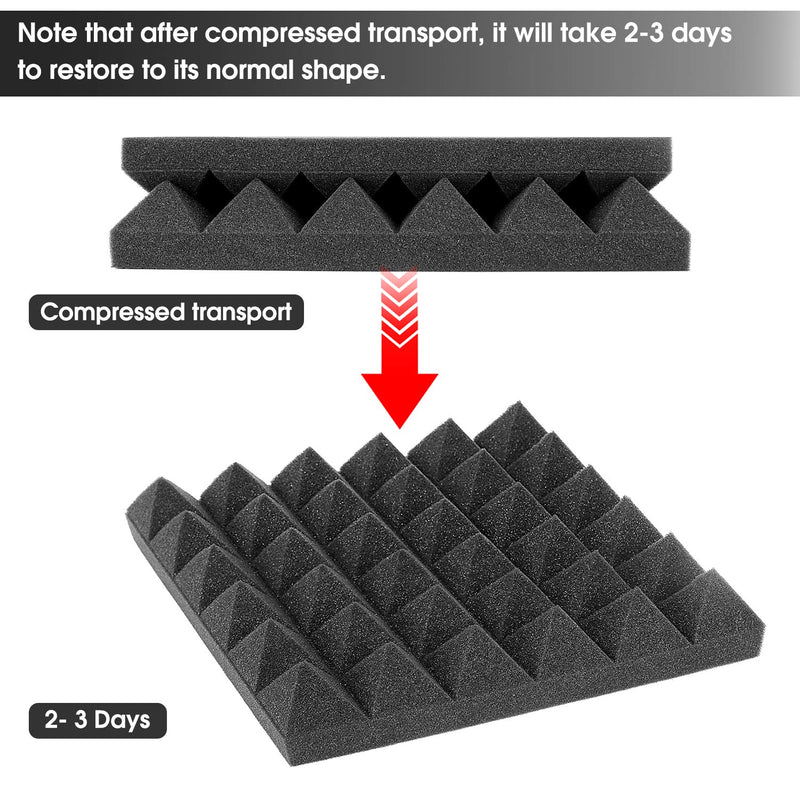 [AUSTRALIA] - Little-Lucky Acoustic Foam Panels,Flame Retardant SoundProof Padding Foam Panels,1" X 12" X 12" Studio Foam Pyramid Tiles Sound Absorbing Dampening Foam Treatment Wall Panels -12Pack (12Pack, Black) 12Pack 