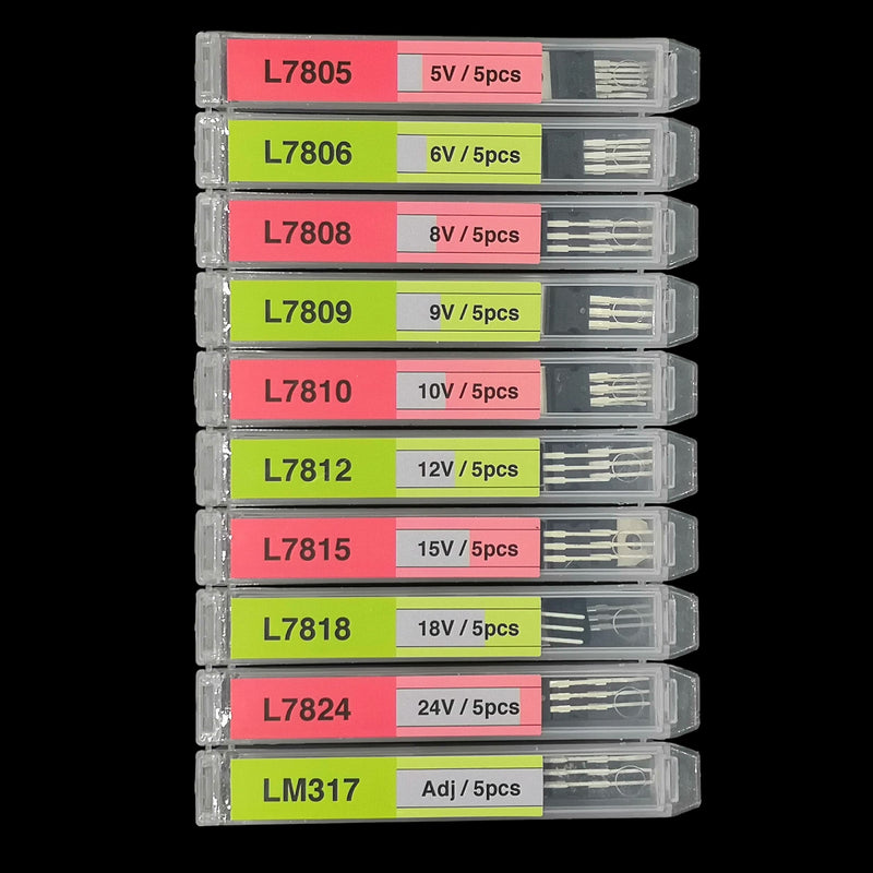 EEEEE 10 Values 50 Pcs Linear Voltage Regulator Positive External Voltage Kit LM317 L7805 L7806 L7808 L7809 L7810 L7812 L7815 L7818 L7824 TO-220 Package Adjustable Voltage Regulator Assortment Kit