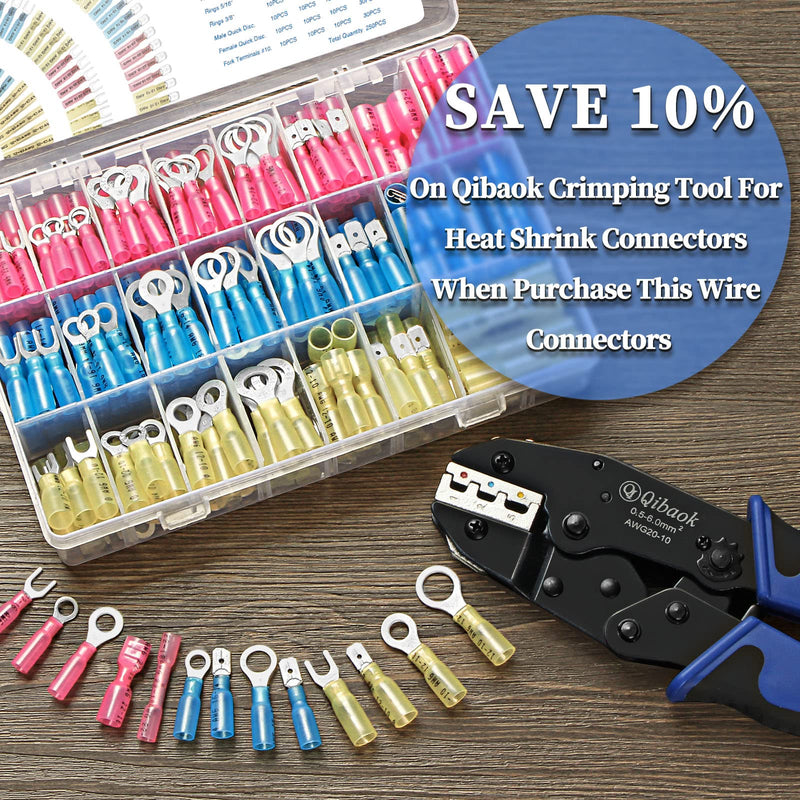 Qibaok 250 PCS Heat Shrink Wire Connectors Electrical Terminals Kit Waterproof Marine Automotive Terminals Set 1