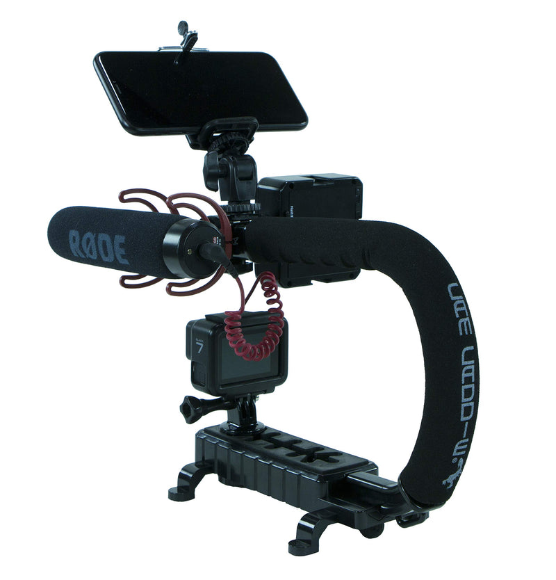 [AUSTRALIA] - Cam Caddie Scorpion Jr Triple Shoe Camera Stabilizer Bundle – Stabilizing Steadicam Handle with Cold Shoe Mount for Camcorders and Smartphones - Black - Action Edition 
