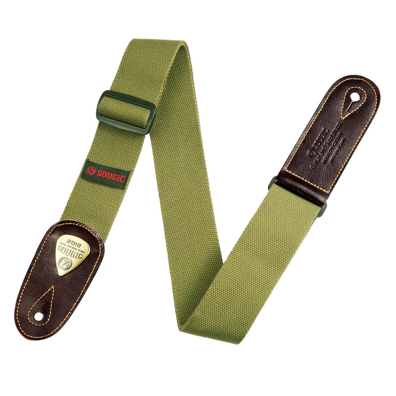 Guitar Strap with Genuine Leather Ends Strap Adjustable Strap For classical, Bass, Electric & Acoustic Guitars Green
